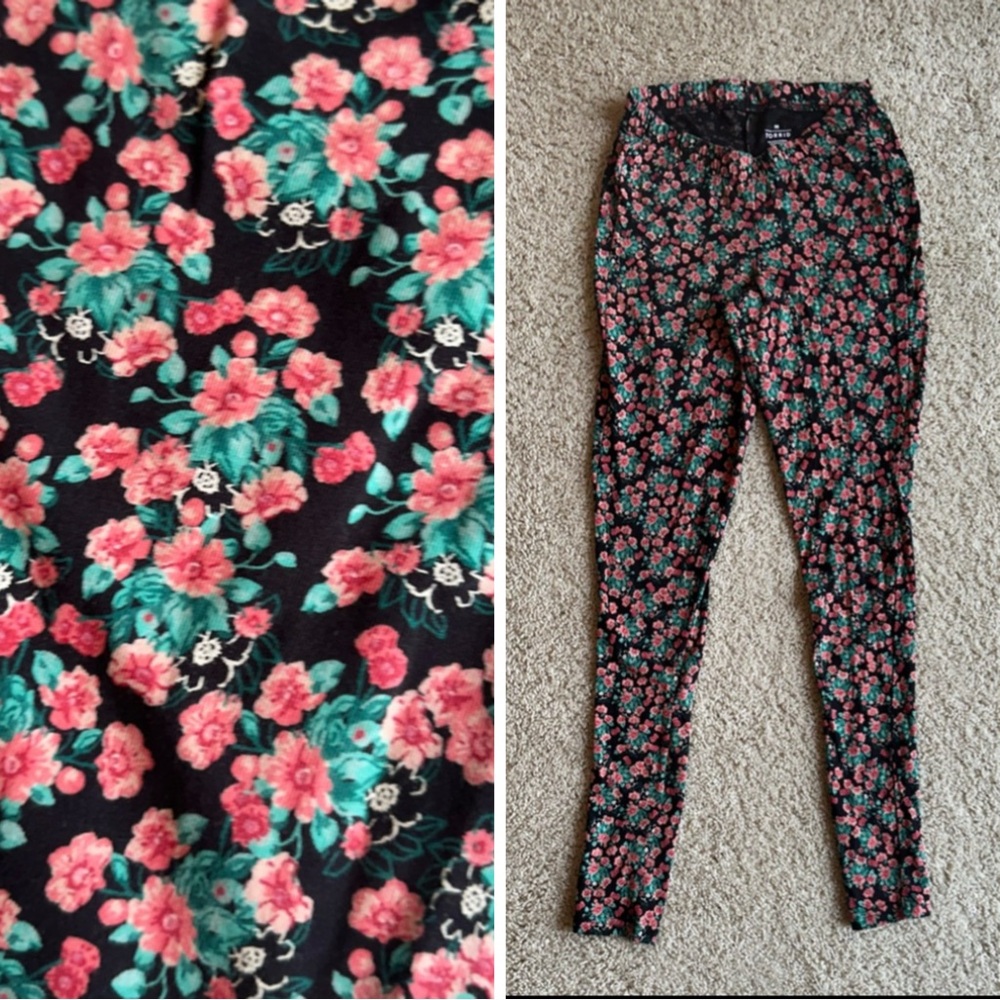 NWOT Torrid 00X (medium/large) black floral leggings cotton pink red green comfy